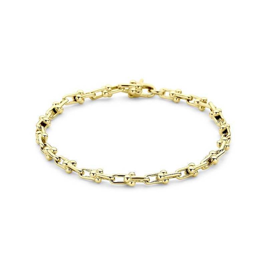 Armbanden Mostert Huiscollectie | 14-Karaat Gouden Schakelarmband Met Speelse Fantasieschakel 4.3 Mm Breed - Lengte 19 Cm