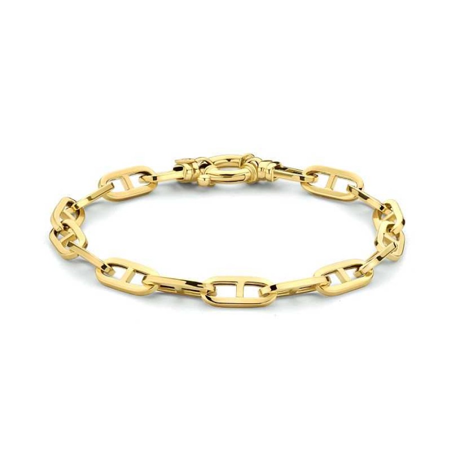 Armbanden Mostert Huiscollectie | Gouden Armband Met Ankerschakel 5.8 Mm Vierkante Buis - Lengte 19 Cm