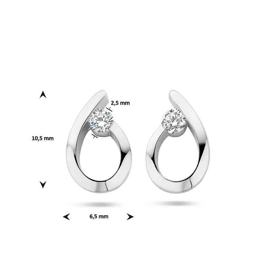 Oorbellen Mostert Huiscollectie | Zilveren Druppel Oorknoppen Met Zirkonia - 10.5 X 6.5 Mm