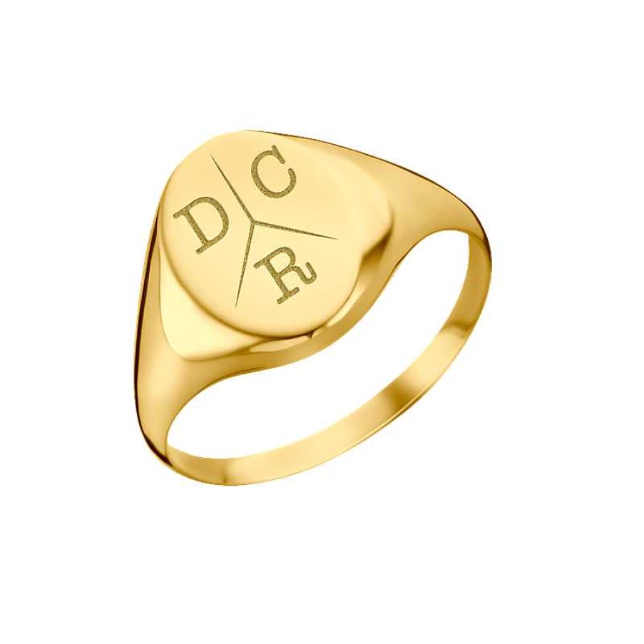 Ringen Names4ever | Gouden Zegelring Ovaal Met Drie Initialen