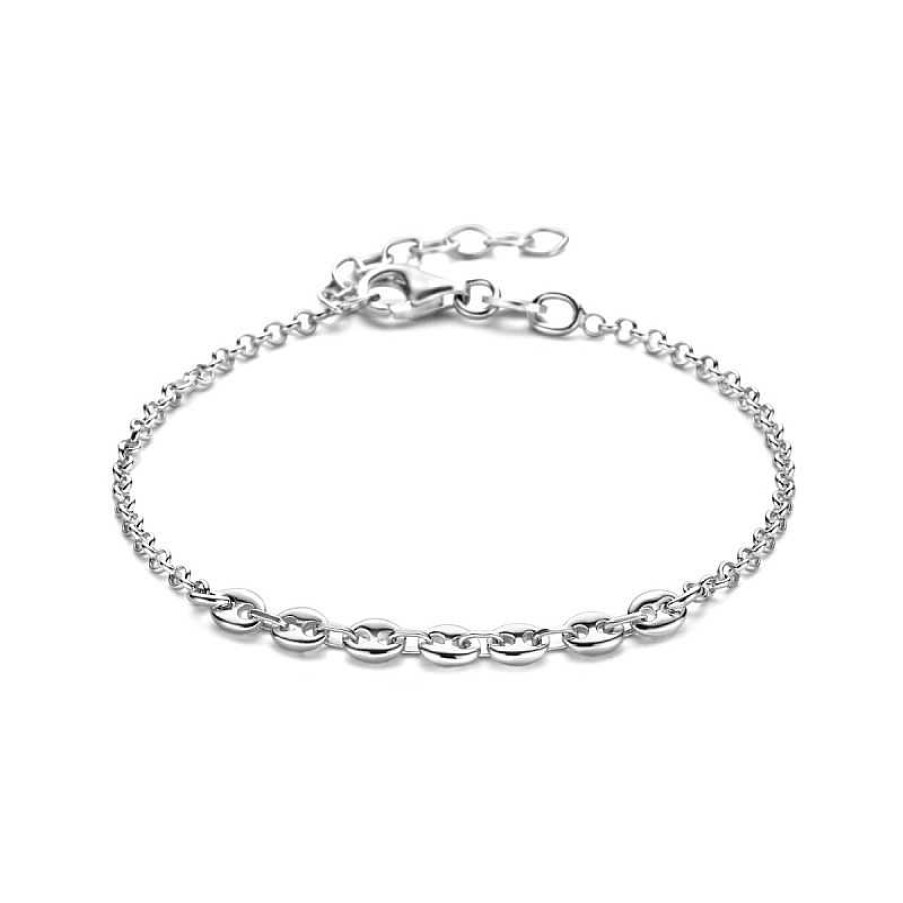 Armbanden Mostert Huiscollectie | Zilveren Armband Met Koffieboon Schakel - Lengte 16 - 19 Cm