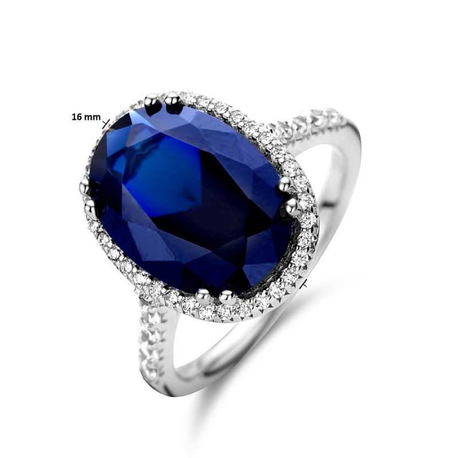 Ringen Mostert Huiscollectie | Zilveren Ring Met Transparante En Blauwe Zirkonia