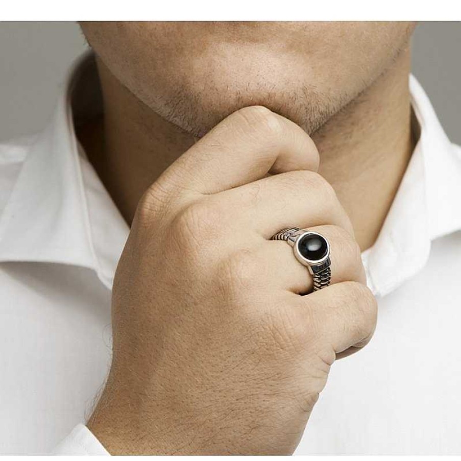 Ringen Mostert Huiscollectie | Geoxideerd Zilveren Edelsteen Ring Met Onyx