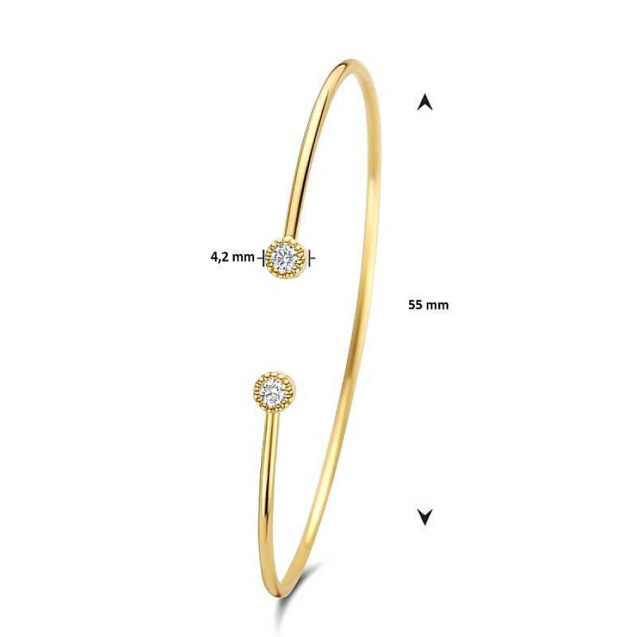 Armbanden Mostert Huiscollectie | 14-Karaat Gouden Spang Armband Met Twee Diamanten - Diameter 55 Mm