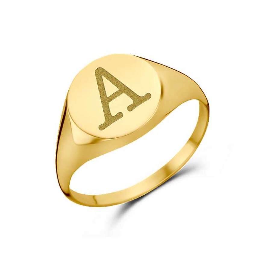 Ringen Names4ever | Ronde Gouden Zegelring Met Initiaal