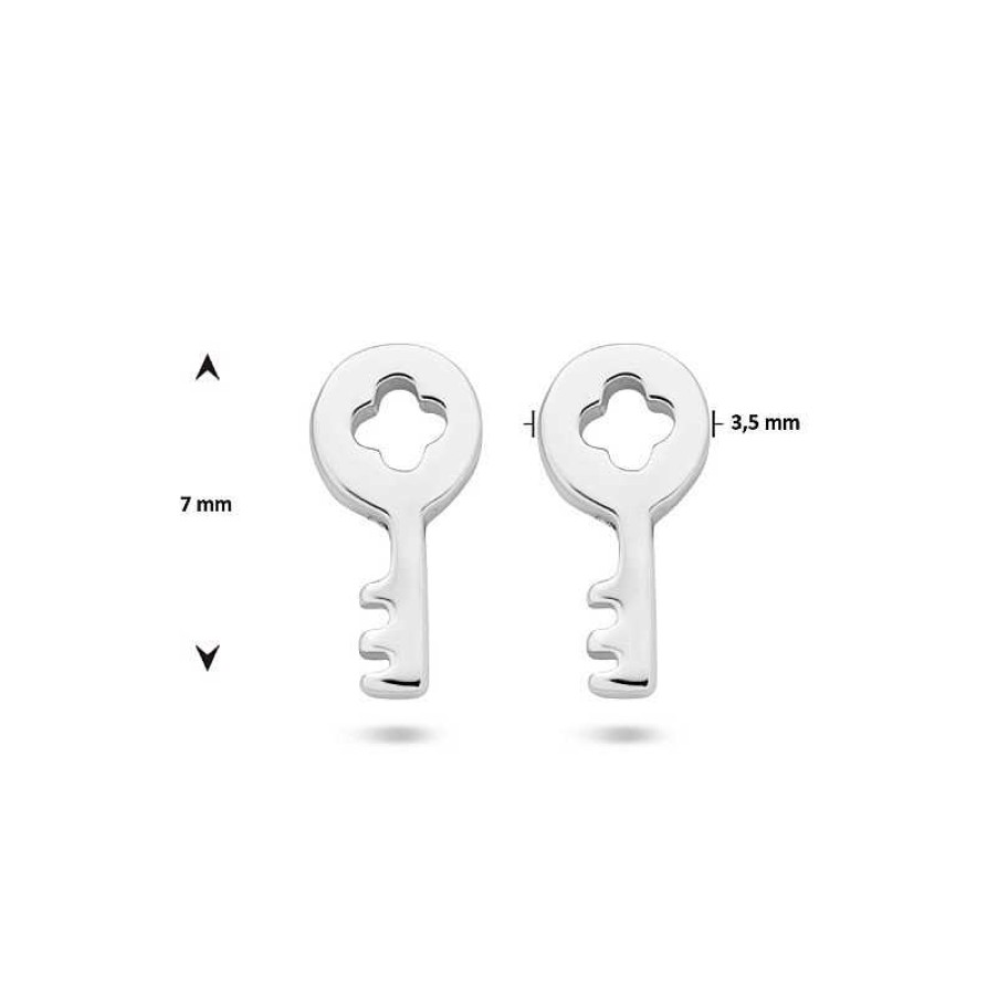 Oorbellen Mostert Huiscollectie | Zilveren Oorknoppen In Sleutelvorm - 7 X 3.5 Mm