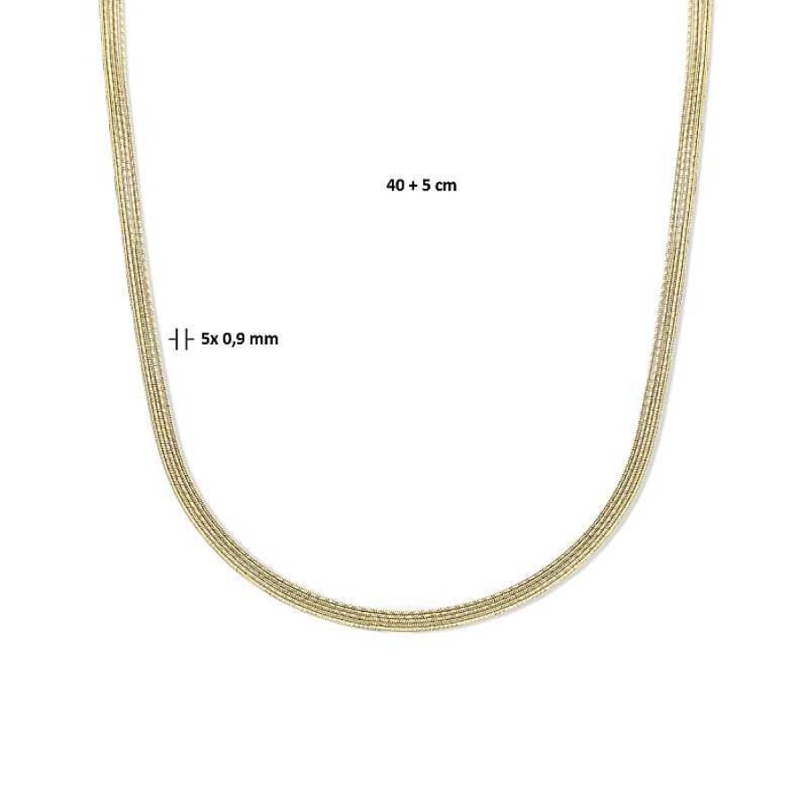 Kettingen Mostert Huiscollectie | Multi-Ketting Slang 5 X 0.9 Mm Gold Plated - Lengte 40 + 5 Cm