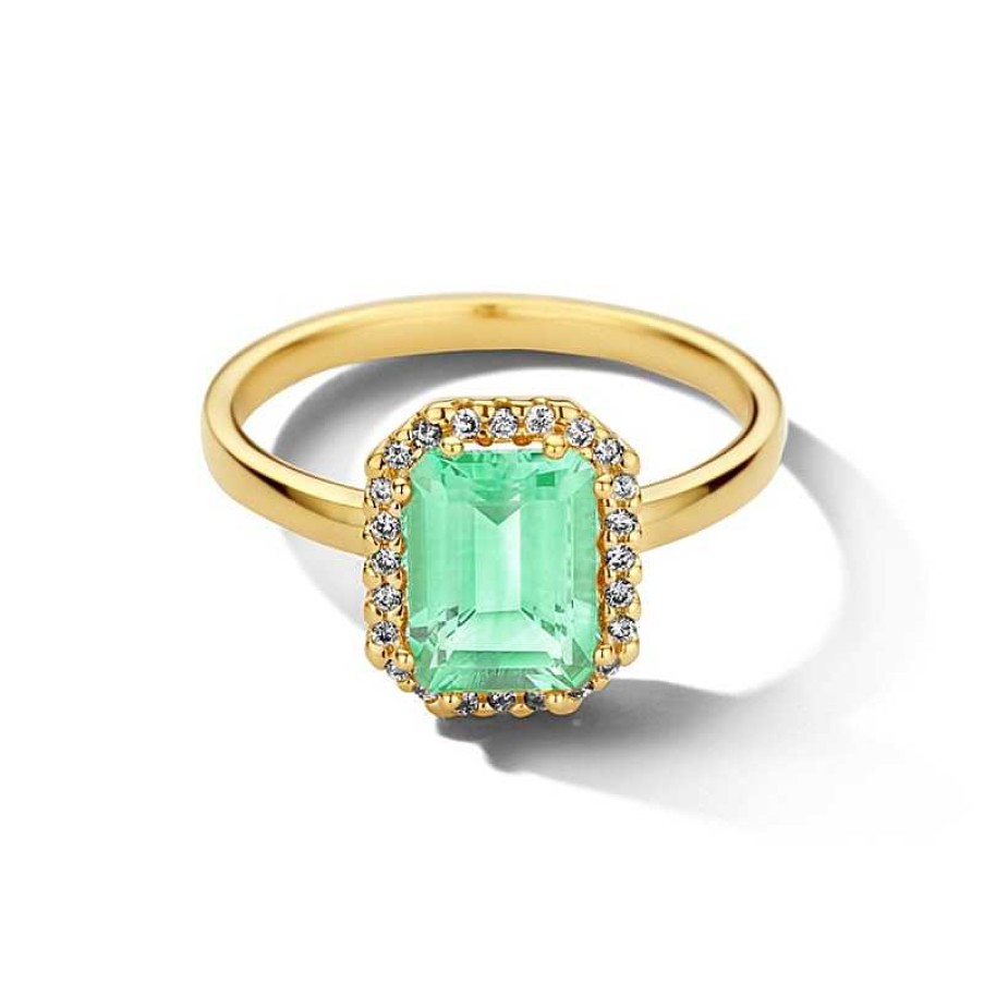 Ringen Mostert Huiscollectie | 14-Karaat Gouden Ring Met Groene Amethist En Diamanten