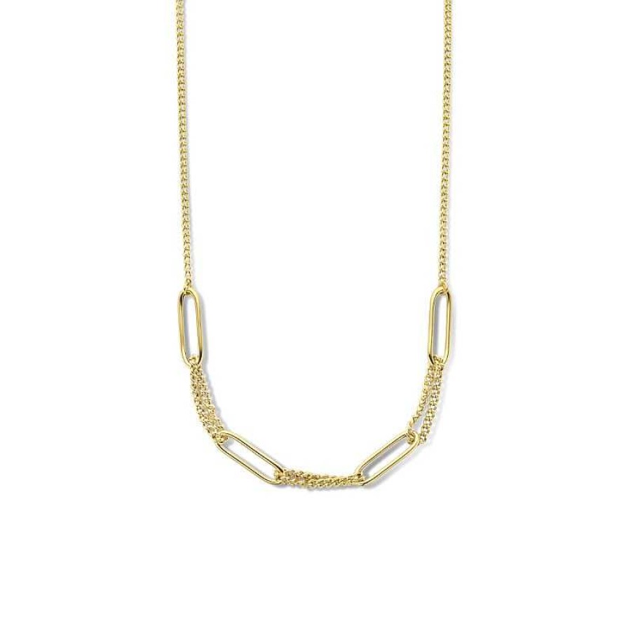 Kettingen Mostert Huiscollectie | Gold Plated Ketting Met Paperclip En Gourmet - Lengte 42 + 3 Cm