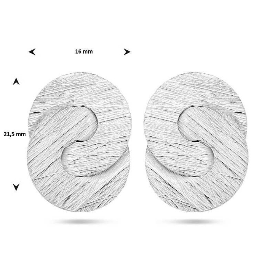 Oorbellen Mostert Huiscollectie | Zilveren Oorknoppen Met Twee Rondjes Gescratcht - 21.5 X 16 Mm