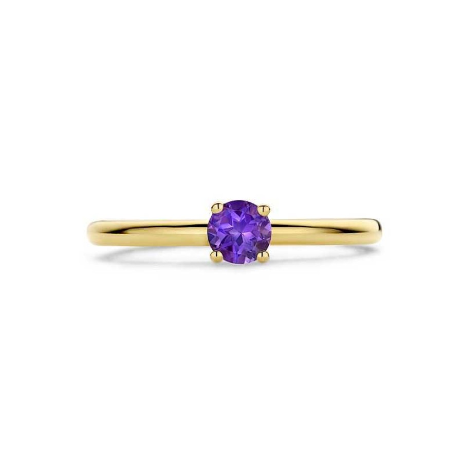 Ringen Mostert Huiscollectie | 14-Karaat Solitaire Gouden Ring Met Edelsteen Amethist 4 Mm