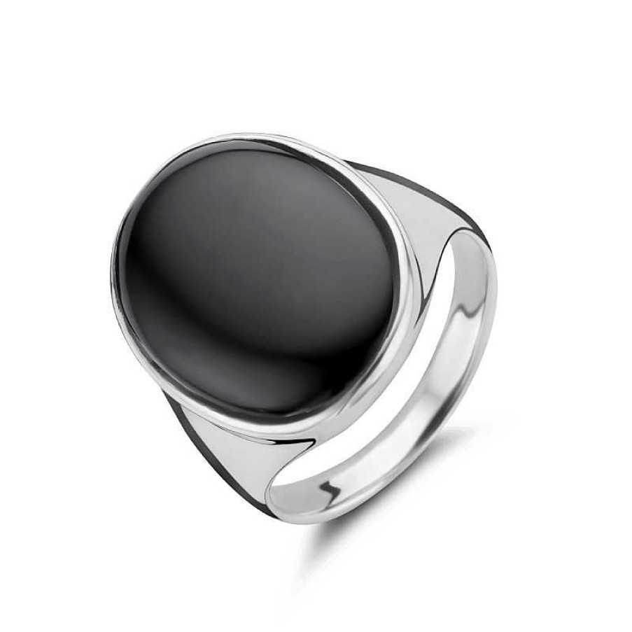 Ringen Mostert Huiscollectie | Zilveren Gerhodineerde Ring Met Onyx