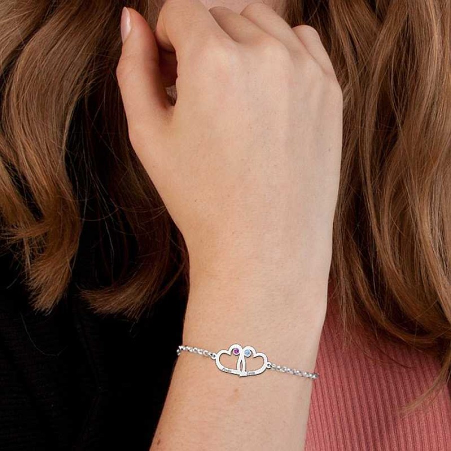 Armbanden Names4ever | Moeder En Dochter Armband In Zilver Met Hartje En Geboortesteen - Names4Ever