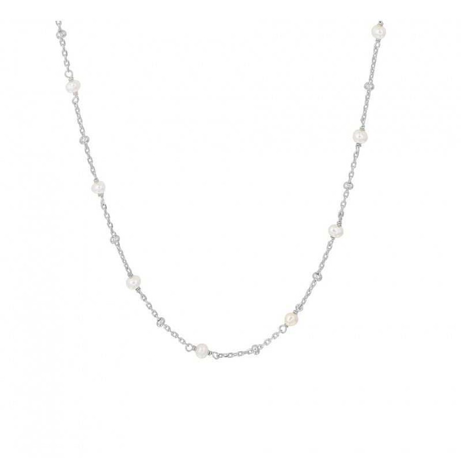 Kettingen Mostert Huiscollectie | Zilveren Collier Met Witte Parels 1,0 Mm 41 + 4 Cm