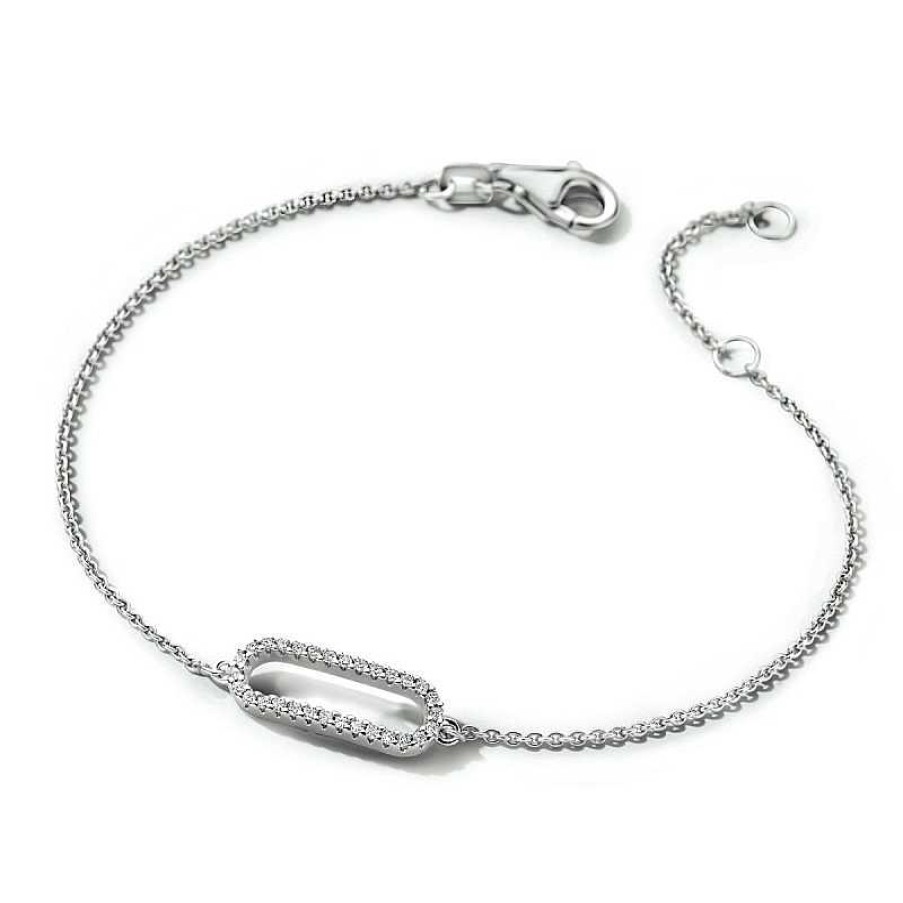 Armbanden Mostert Huiscollectie | Witgouden Armband Met Paperclipschakel En Diamant