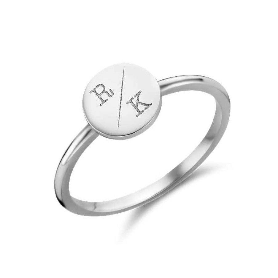 Ringen Names4ever | Zilveren Zegelring Rond Met Twee Initialen