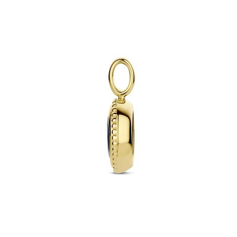 Hangers Mostert Huiscollectie | 14-Karaat Gouden Hanger Met Saffier 0.62 Crt - 12 X 6 Mm