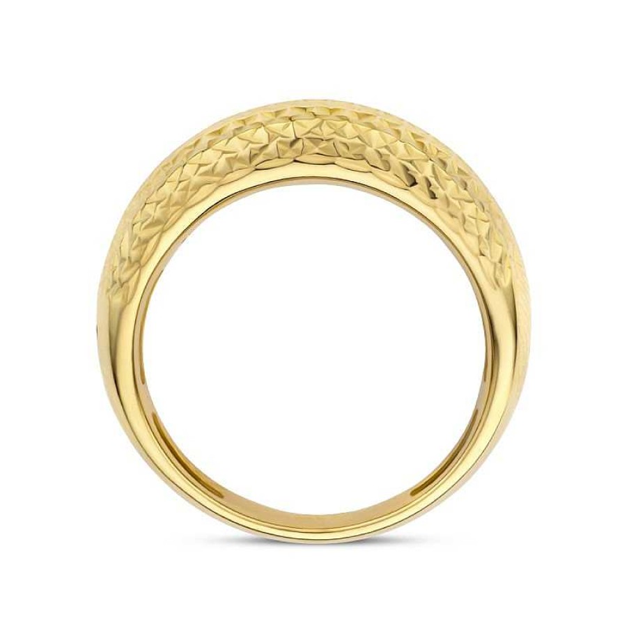 Ringen Mostert Huiscollectie | 14-Karaat Gouden Ring Met Een Gediamanteerd Oppervlak 6 Mm