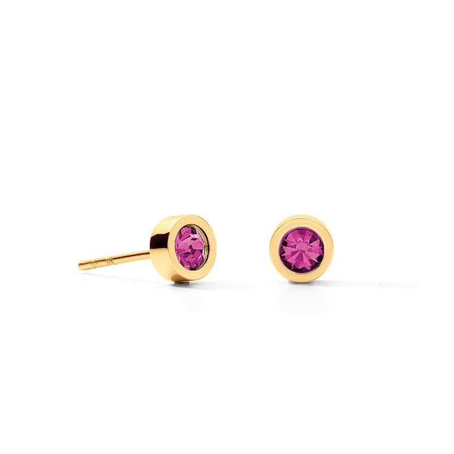 Oorbellen Coeur de Lion | Coeur De Lion Oorstekers Sparkling Dots 0227/21-0416 Goudkleurig Met Roze Kristal Rond