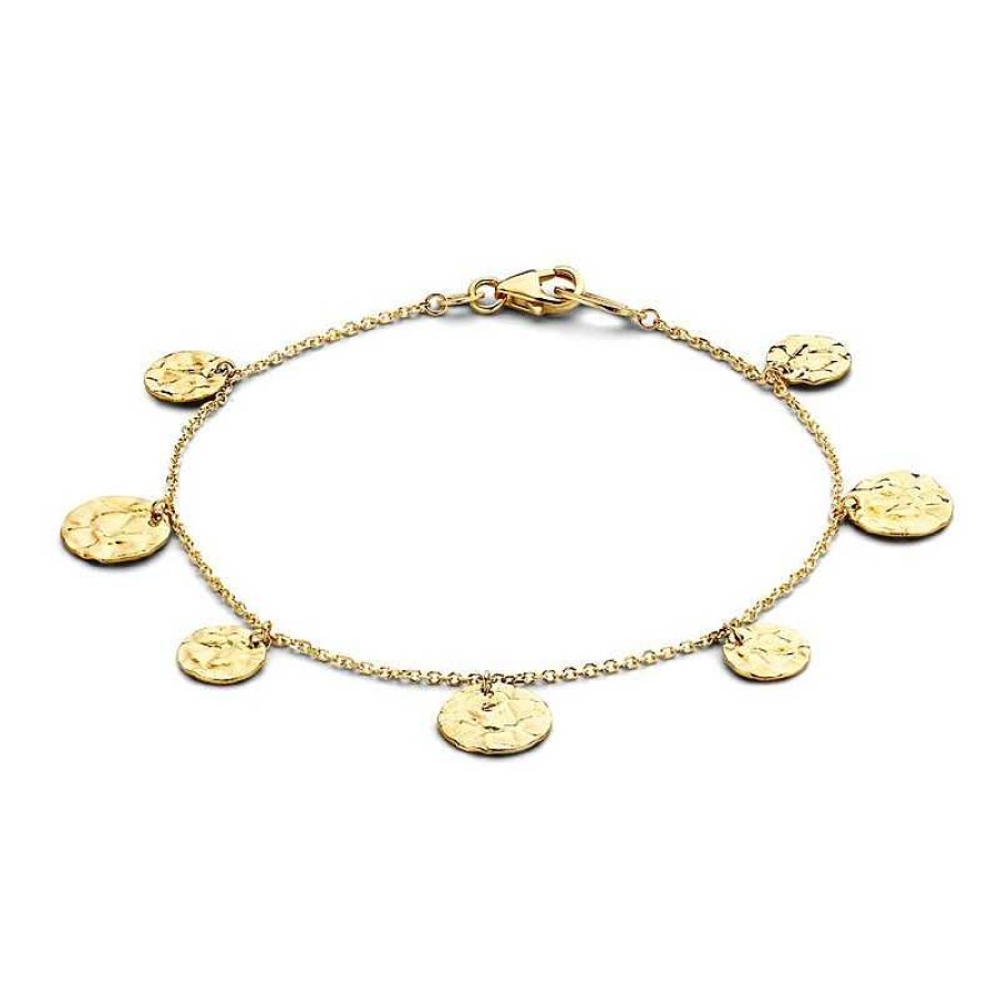 Armbanden Mostert Huiscollectie | Gouden Armband Met Gehamerde Coin Hangertjes