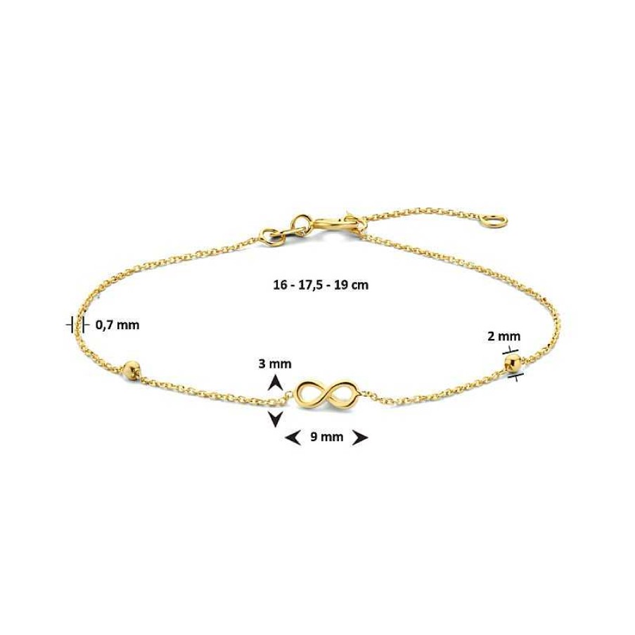 Armbanden Mostert Huiscollectie | 14-Karaat Gouden Armband Met Infinity En Bolletjes - Lengte 16 - 17.5 - 19 Cm