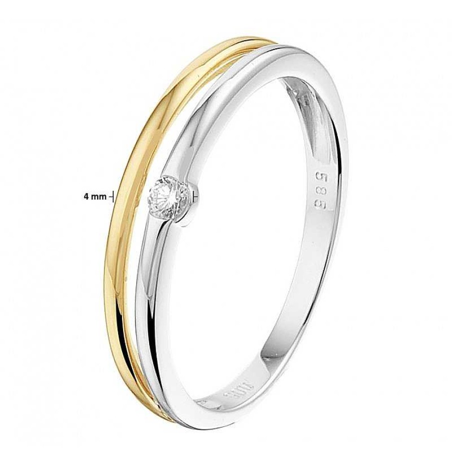 Ringen Mostert Huiscollectie | Ring Bicolor Met Diamant 4 Mm Breed