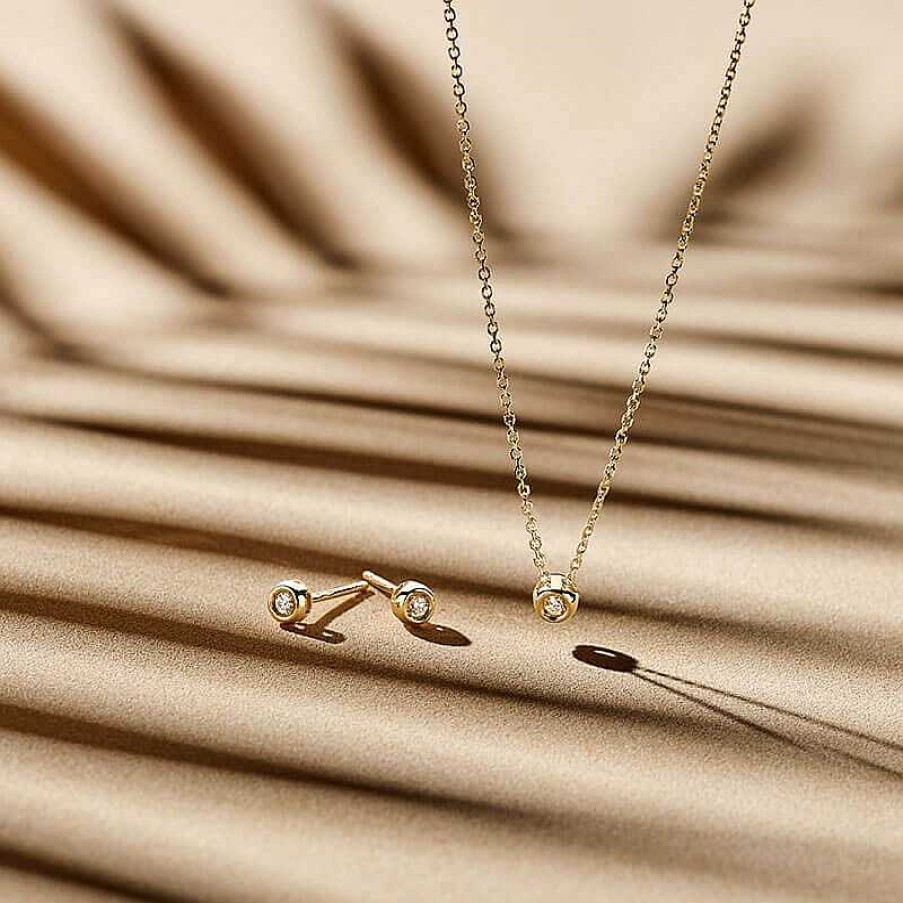 Kettingen Mostert Huiscollectie | Dames Edelsteen Ketting Met Diamant 14 Krt Goud