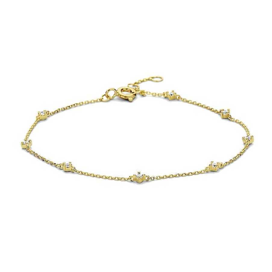 Armbanden Mostert Huiscollectie | 14-Karaat Gouden Armband Met Zirkonia'S - Lengte 16.5 - 17.5 - 18.5 Cm