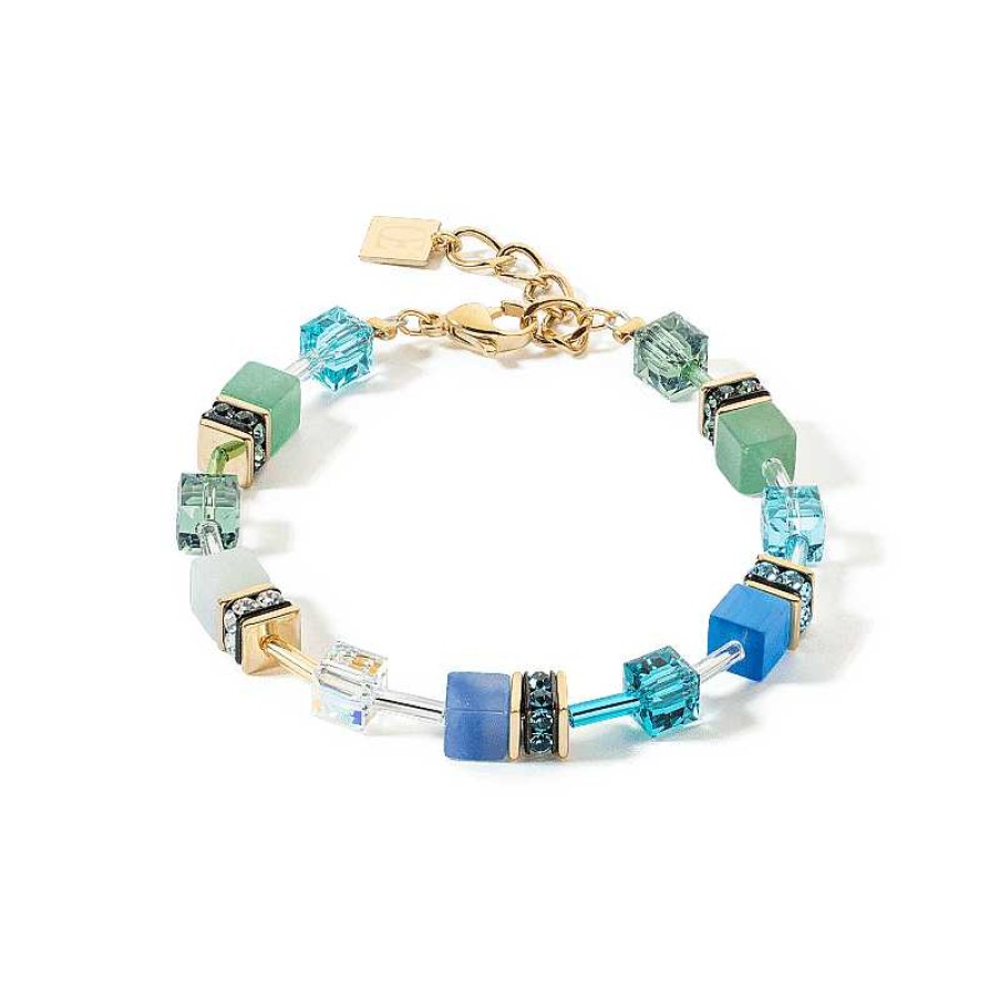 Armbanden Coeur de Lion | Coeur De Lion Geocube Armband 4905/30-0506 Iconic Precious Goudkleurig Met Groen En Turquoise