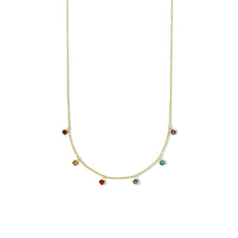 Kettingen Mostert Huiscollectie | Gold Plated Ketting Met Gekleurde Zirkonia - Lengte 42 + 3 Cm