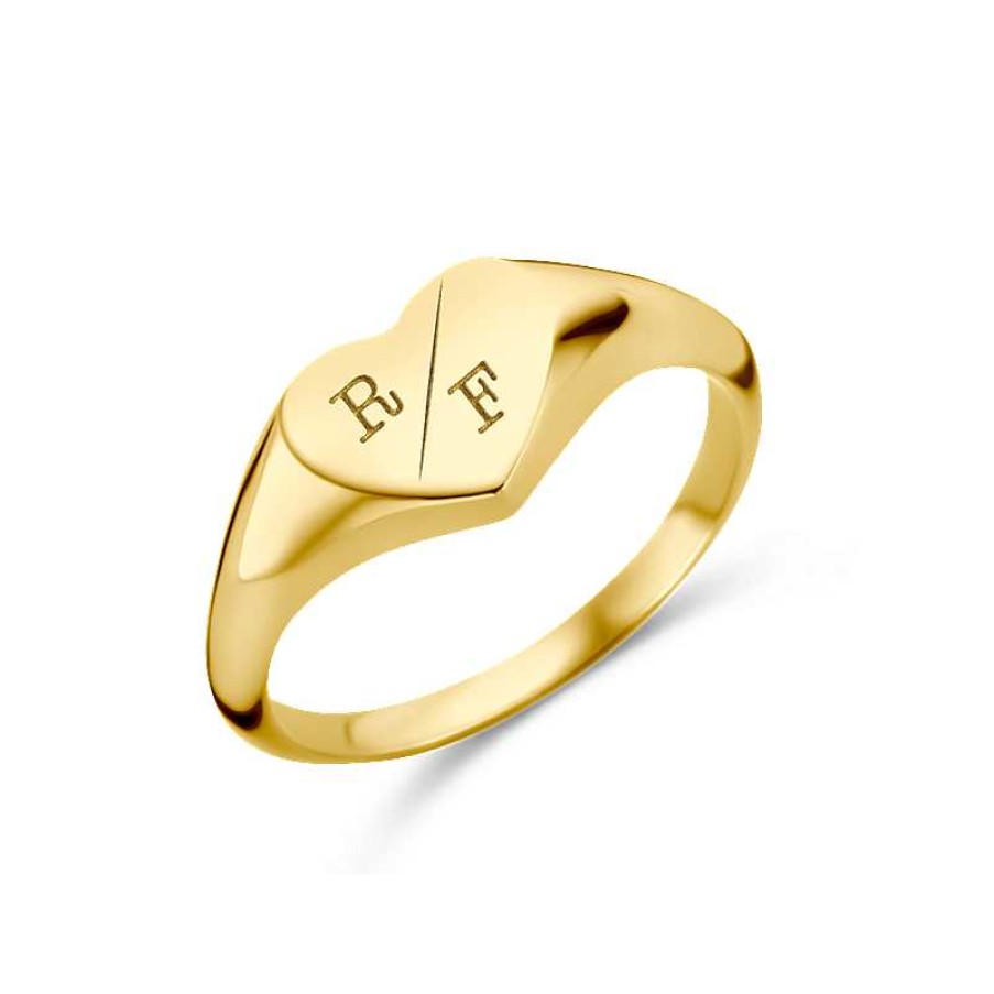 Ringen Names4ever | Gouden Zegelring Hartvorm Met Twee Initialen