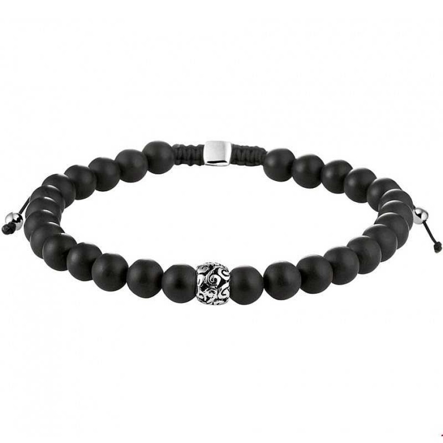 Armbanden Mostert Huiscollectie | Kralenarmband Onyx En Zilver 6.5 Mm 19 - 26 Cm