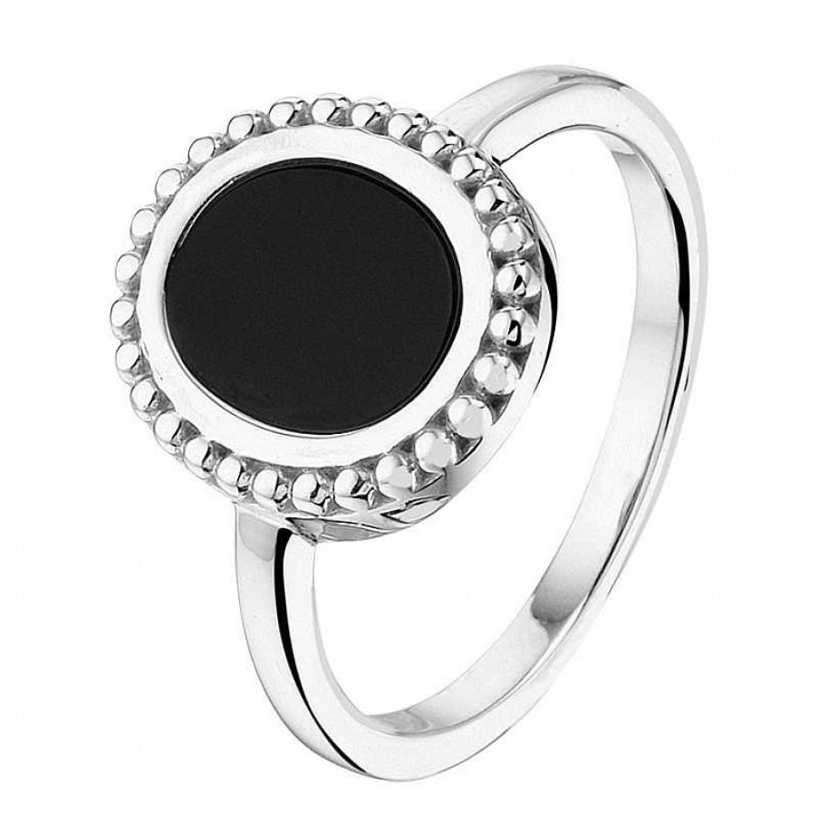 Ringen Mostert Huiscollectie | Zilveren Edelsteen Ring Met Diepzwarte Onyx