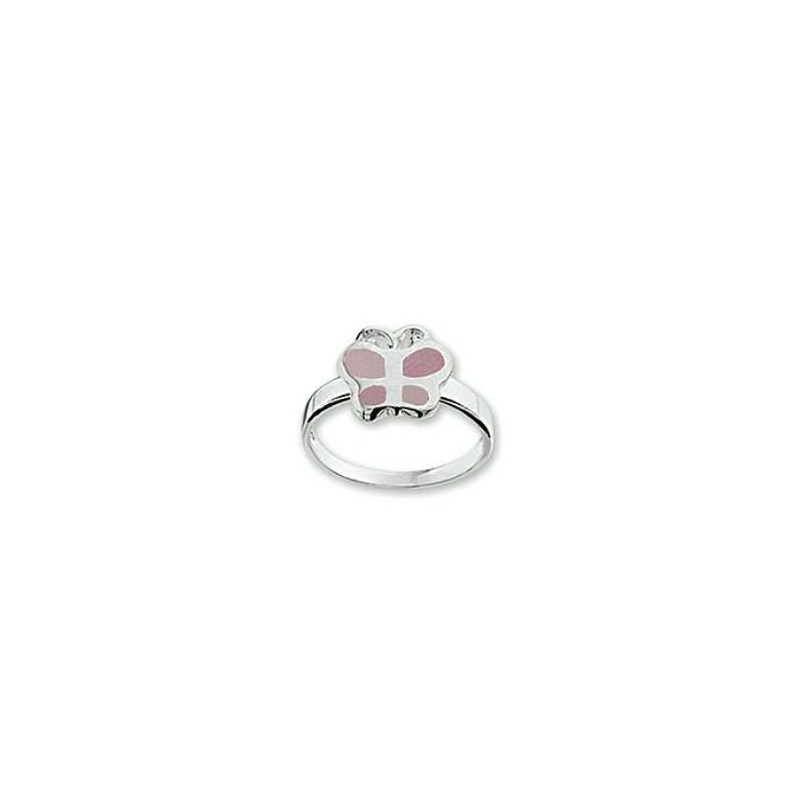 Ringen Mostert Huiscollectie | Kinderring Zilver Met Roze Vlinder