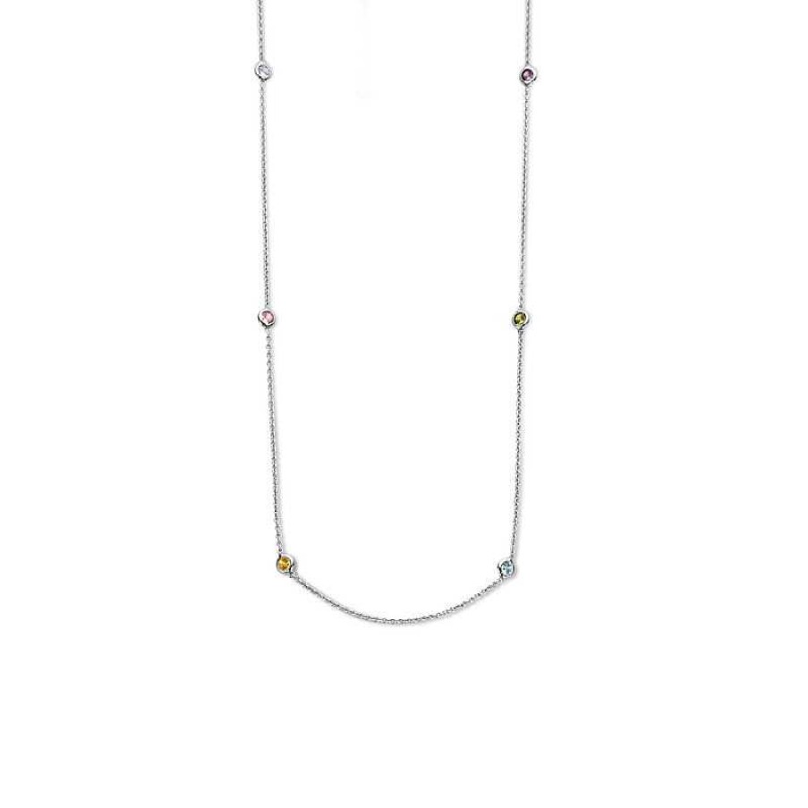 Kettingen Mostert Huiscollectie | Zilveren Ketting Met Gekleurde Zirkonia'S Gerhodineerd - Lengte 40 + 4 Cm