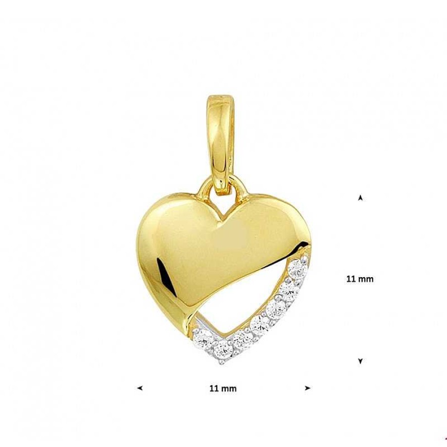 Hangers Mostert Huiscollectie | Gouden Hanger Hart 11 Mm X 11 Mm Zirkonia