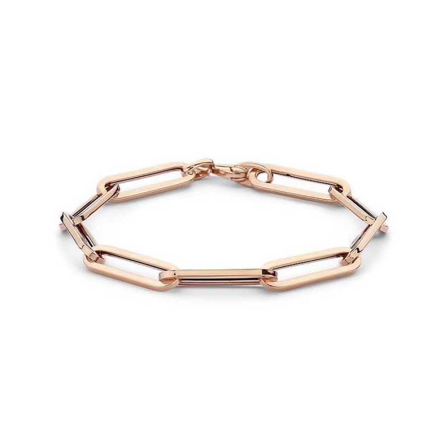 Armbanden Mostert Huiscollectie | 14-Karaat Ros Gouden Paperclip Armband Met Vierkante Buis 6 Mm - Lengte 19 Cm