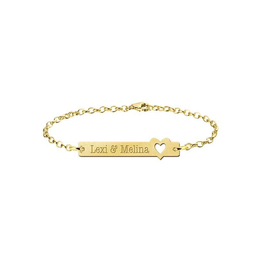 Armbanden Names4ever | Gouden Armband Met Naam Bar Hart Names4Ever