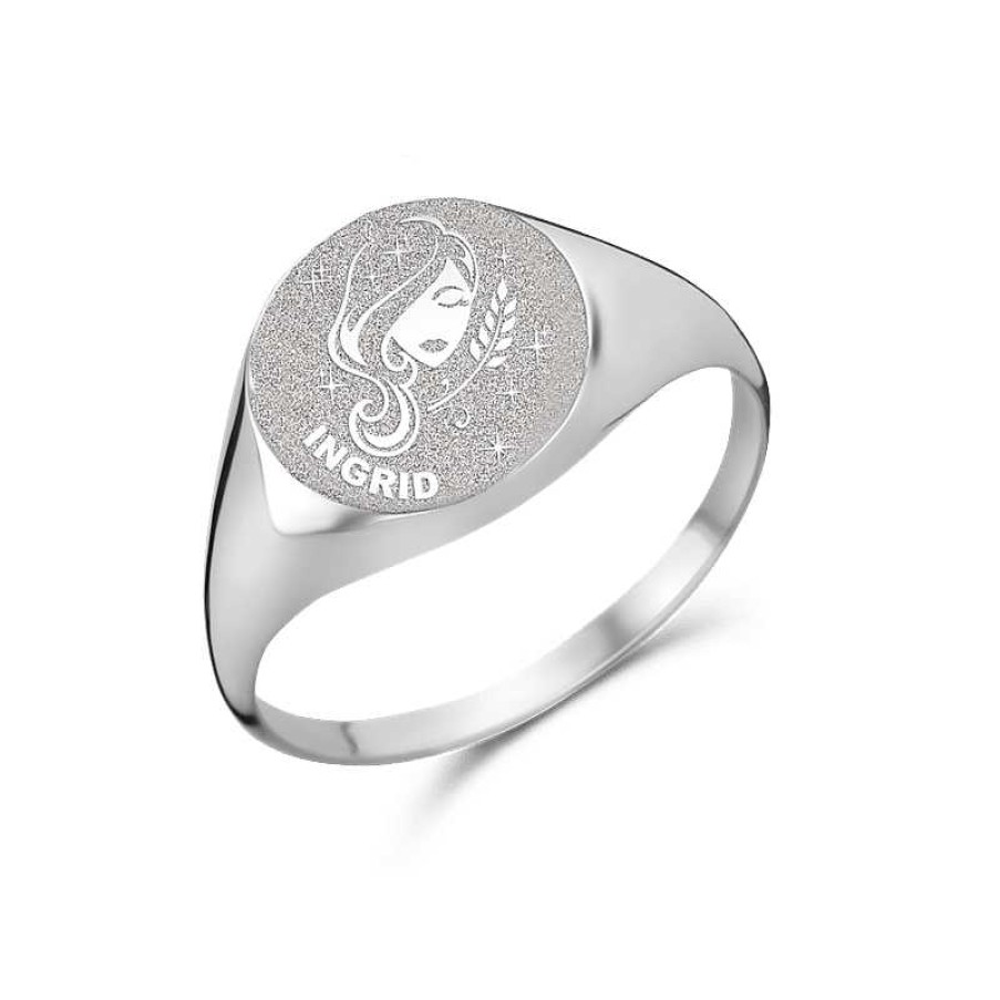 Ringen Names4ever | Zilveren Zegelring Met Horoscoop En Naam