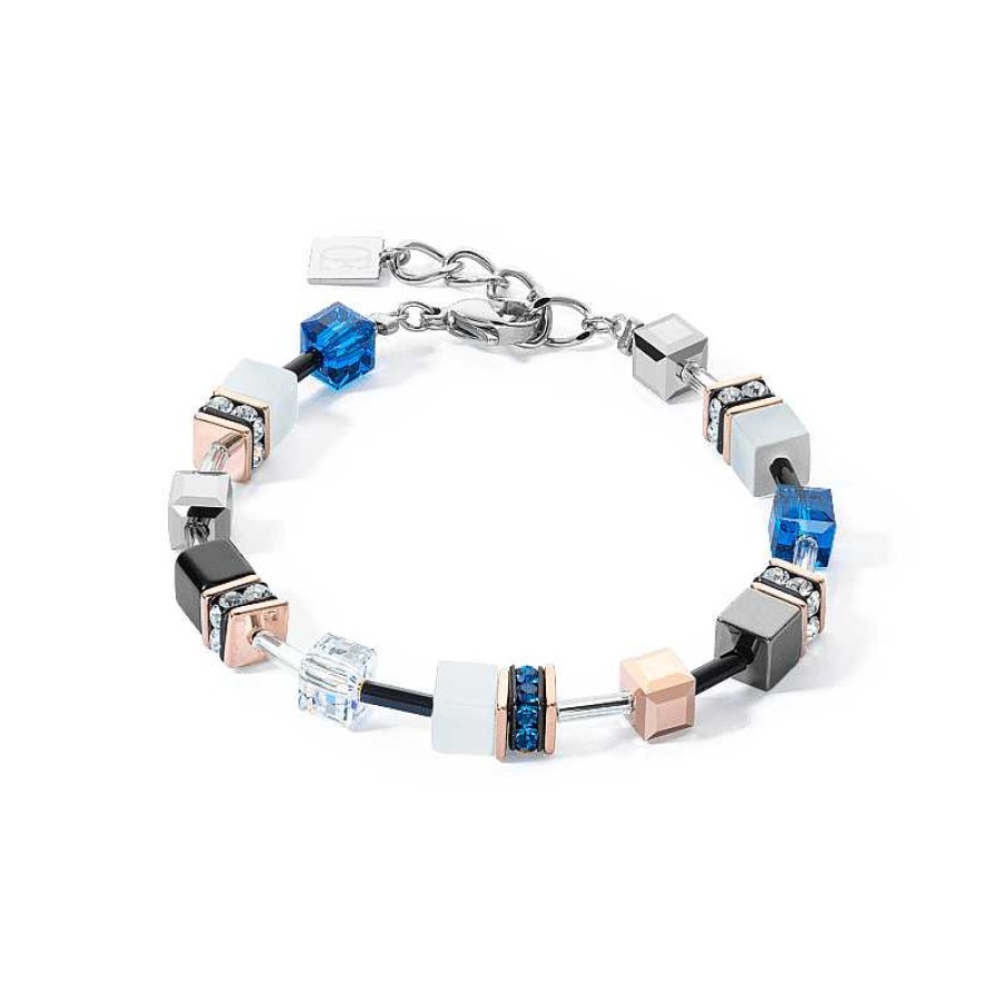 Armbanden Coeur de Lion | Coeur De Lion Geocube Armband 4013/30-0756 Iconic Zilverkleurig Met Capri Blauw